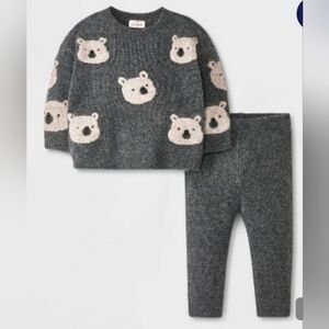 Gray Bear Pattern Sweater and Leggings Set